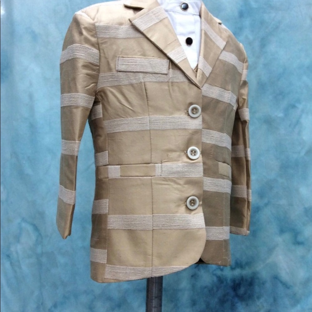 Boy Suit Ring Bearer Silk Strips Tan Blazer & Vest 2t 3t 4t Boutique